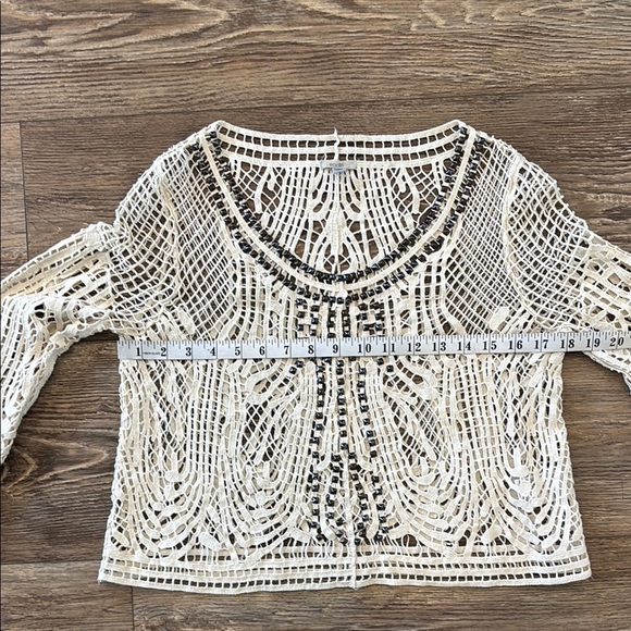 Ecote Anthropologie Studded Crochet Knit White Boho Top Lace 100% Cotton XS - Picture 11 of 12